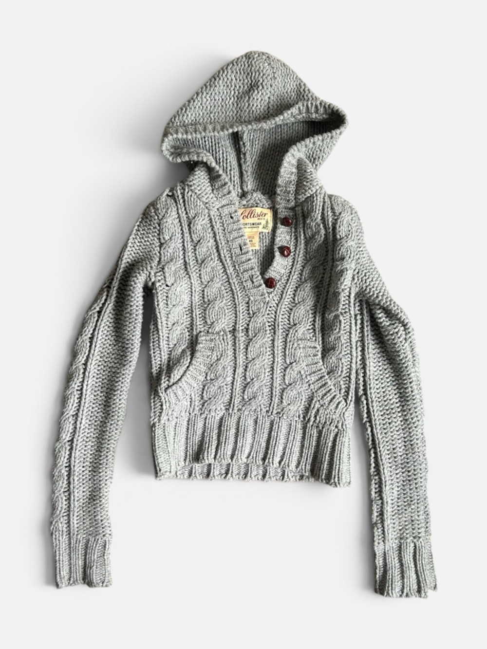 Hollister Vintage Y2k Grey Cable Knit Sweater Hoodie XS - Picture 2 of 8